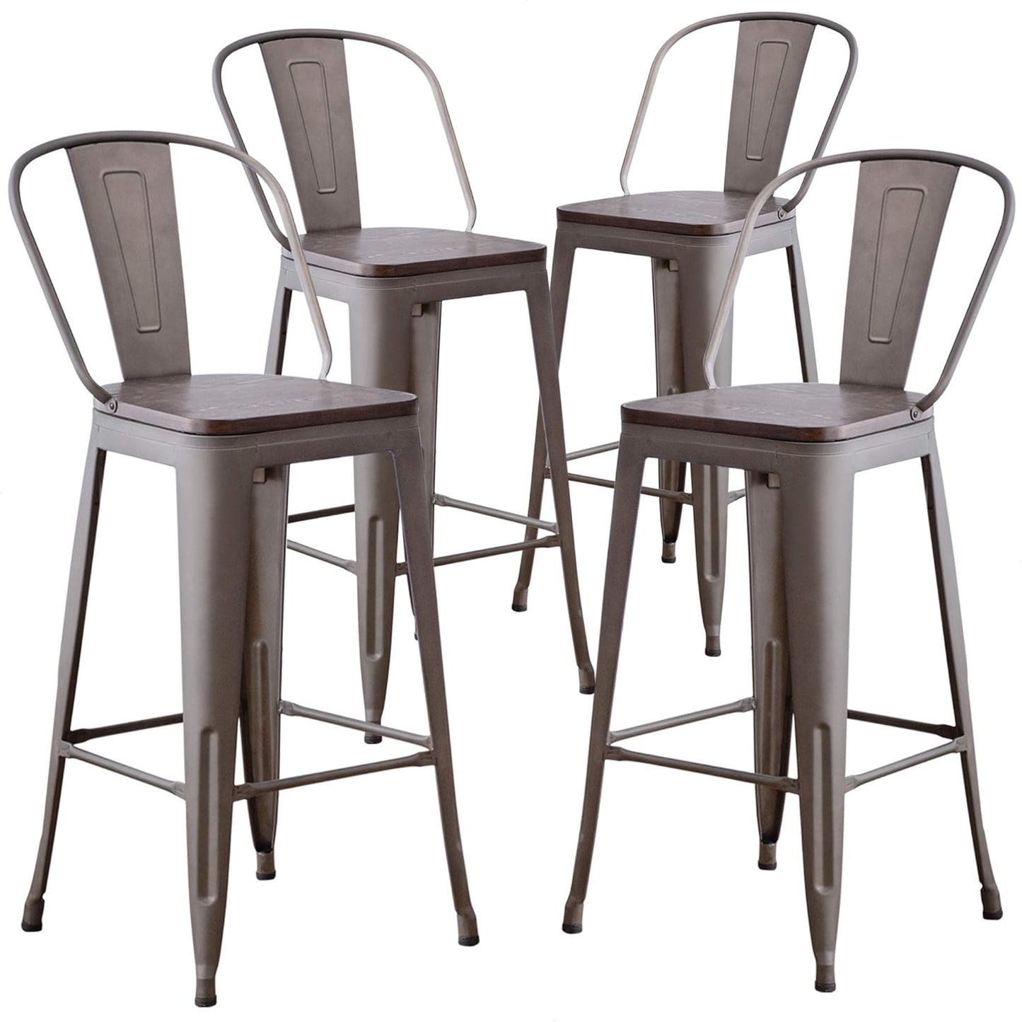 Metal Bar Stools Set of 4,24 Inch Barstools Counter Height Bar Stool with Backs Farmhouse Bar Stools with Larger Seat High Back Kitchen Dining Chairs Modern Bar Chairs 24" Silver Stool