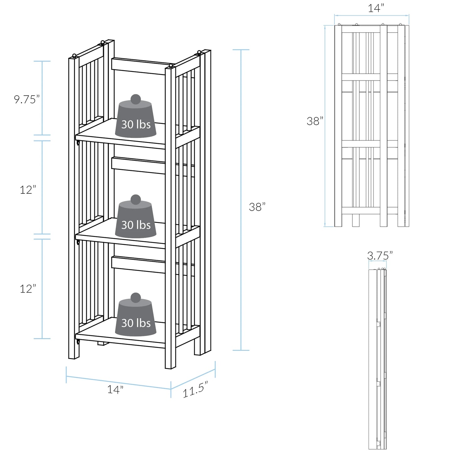 3 Shelf 14 Inch Folding Office Furniture Wood Bookcase, Mahogany