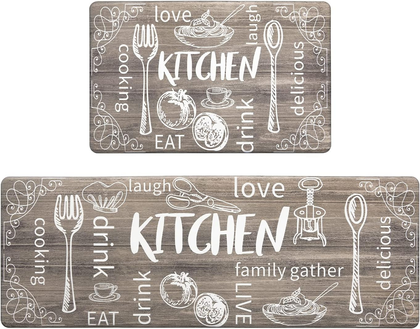 Kitchen Mats for Floor Set of 2 Thick anti Fatigue Mat for Cushioned, Waterproof Non-Slip Rugs Comfort Standing Chef Mat for Kitchen Sink, Laundry Room, Farmhouse Home Decor