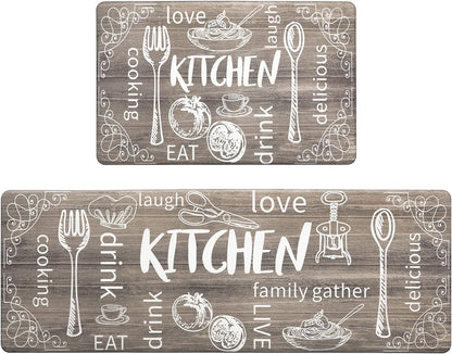 Kitchen Mats for Floor Set of 2 Thick anti Fatigue Mat for Cushioned, Waterproof Non-Slip Rugs Comfort Standing Chef Mat for Kitchen Sink, Laundry Room, Farmhouse Home Decor