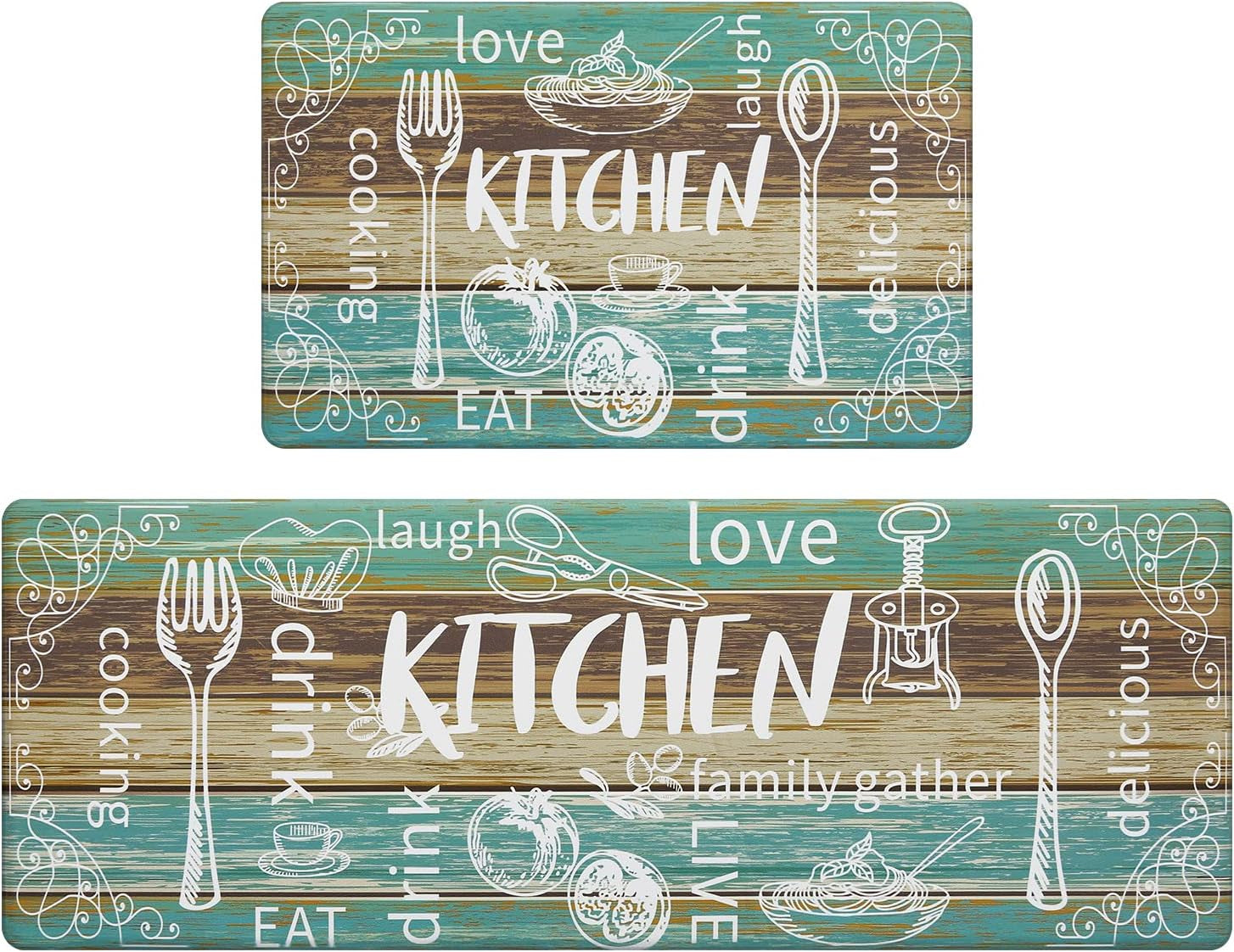 Kitchen Mats for Floor Set of 2 Thick anti Fatigue Mat for Cushioned, Waterproof Non-Slip Rugs Comfort Standing Chef Mat for Kitchen Sink, Laundry Room, Farmhouse Home Decor