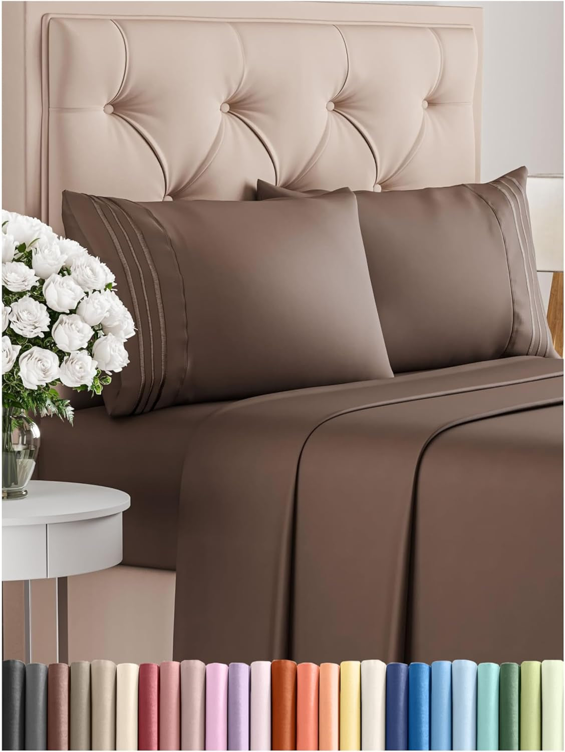 Queen Size 4 Piece Sheet Set - Comfy Breathable & Cooling Bed Sheets Set - Hotel Luxury Bedding for Women, Men, Kids, Teens, Boys & Girls - Deep Pockets, Ultra-Soft, Wrinkle Free - Oeko-Tex - Khaki