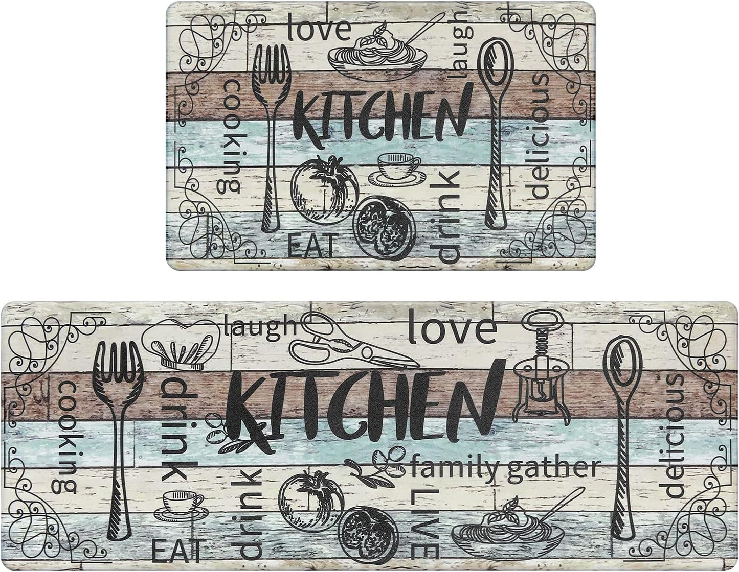 Kitchen Mats for Floor Set of 2 Thick anti Fatigue Mat for Cushioned, Waterproof Non-Slip Rugs Comfort Standing Chef Mat for Kitchen Sink, Laundry Room, Farmhouse Home Decor