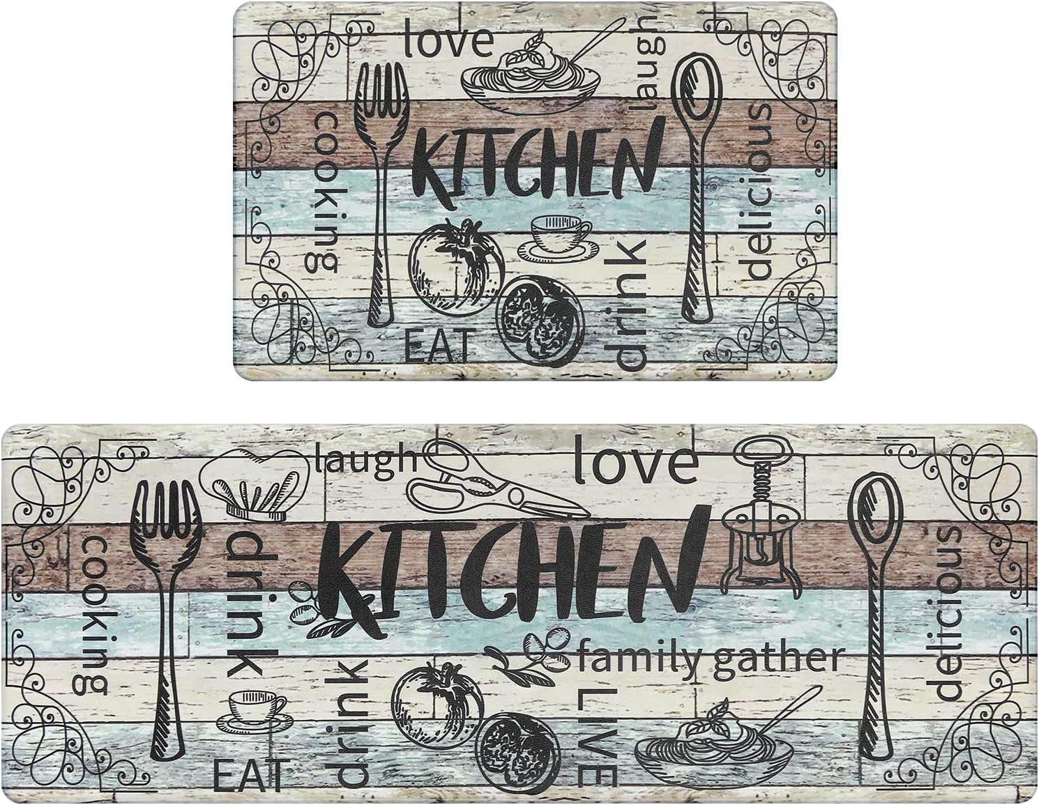 Kitchen Mats for Floor Set of 2 Thick anti Fatigue Mat for Cushioned, Waterproof Non-Slip Rugs Comfort Standing Chef Mat for Kitchen Sink, Laundry Room, Farmhouse Home Decor