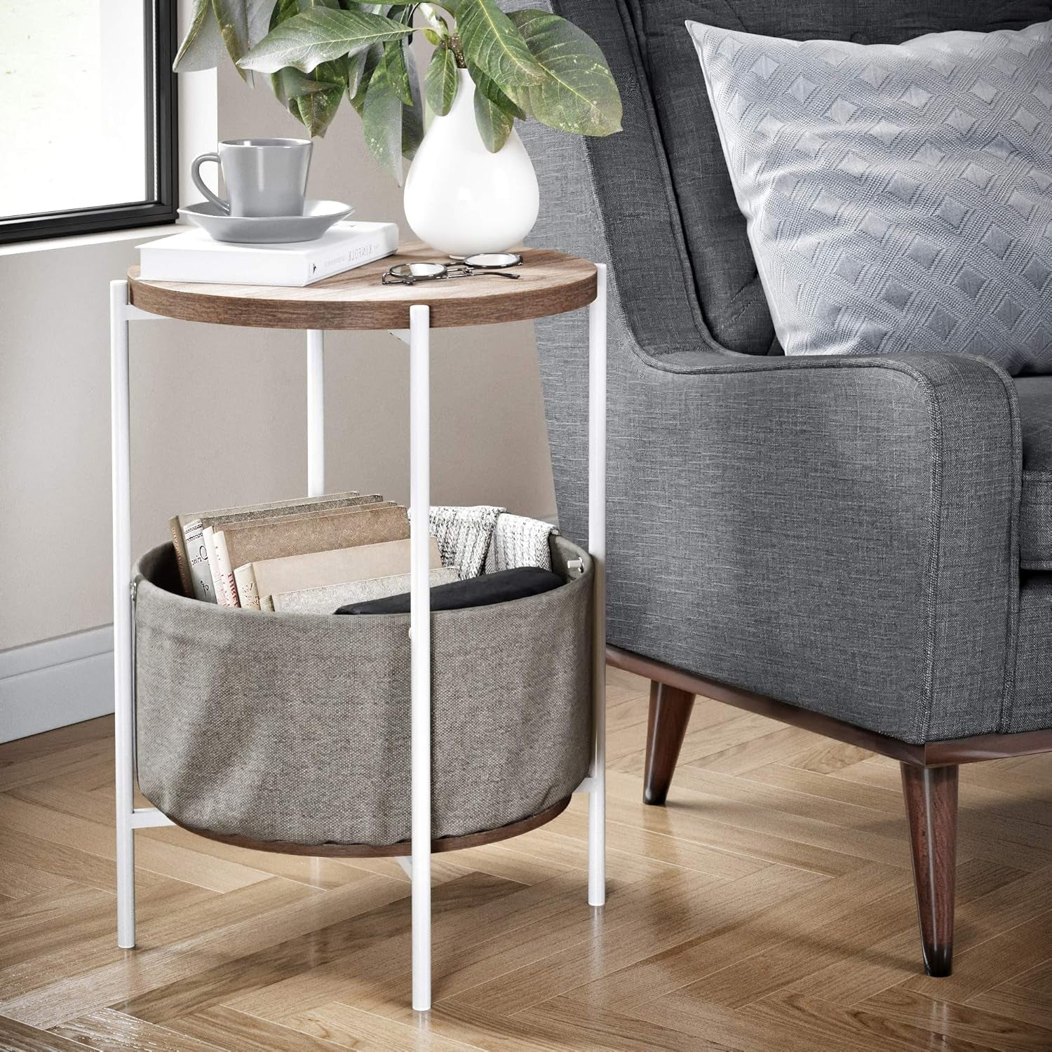 round Modern Side Accent or End Table for Living Room and Bedroom and Nursery Room