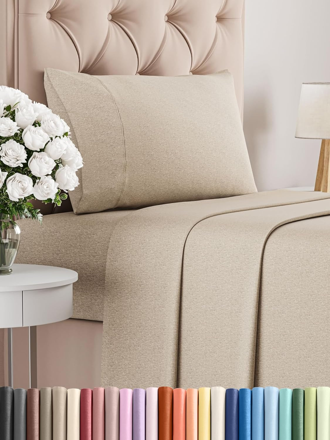 Queen Size 4 Piece Sheet Set - Comfy Breathable & Cooling Bed Sheets Set - Hotel Luxury Bedding for Women, Men, Kids, Teens, Boys & Girls - Deep Pockets, Ultra-Soft, Wrinkle Free - Oeko-Tex - Khaki