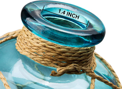 Rustic Glass Bottle Vase Decorative Blue Flower Vase with Creative Rope Net (Large)