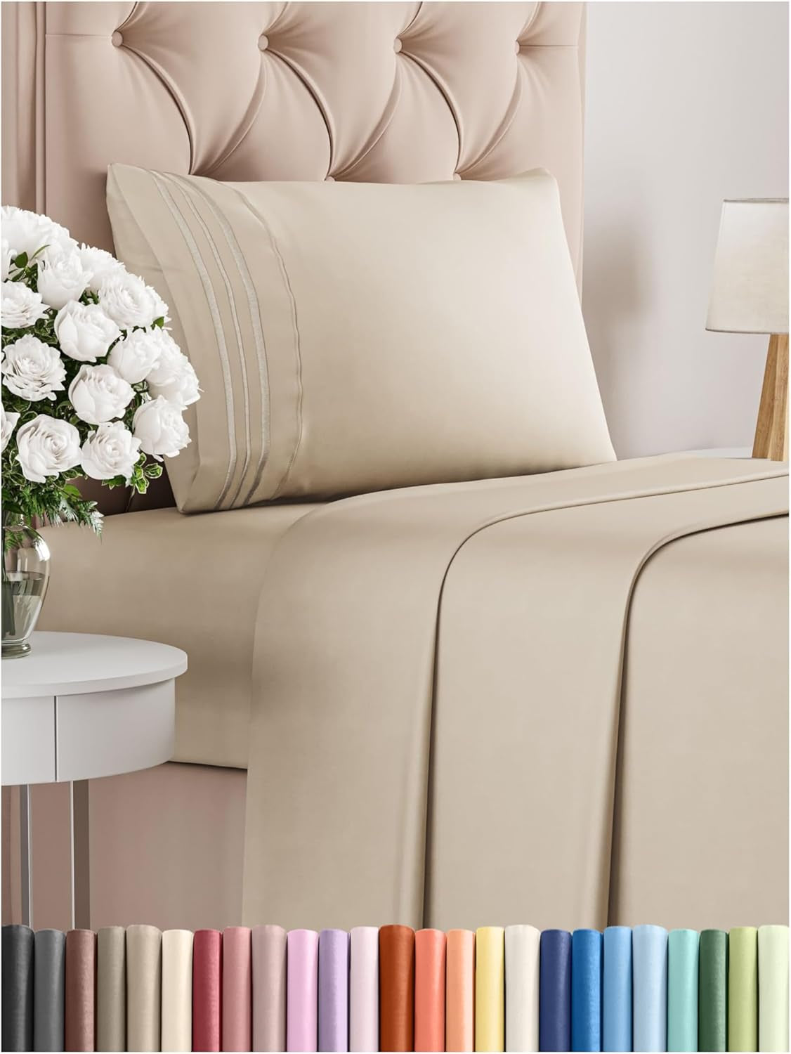 Queen Size 4 Piece Sheet Set - Comfy Breathable & Cooling Bed Sheets Set - Hotel Luxury Bedding for Women, Men, Kids, Teens, Boys & Girls - Deep Pockets, Ultra-Soft, Wrinkle Free - Oeko-Tex - Khaki