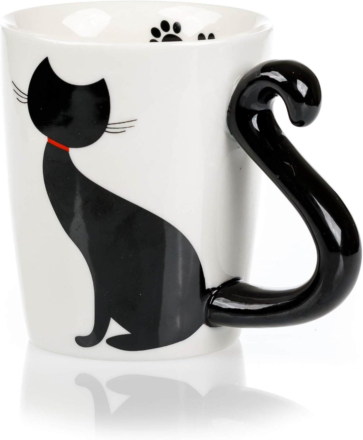 Cat Mug and Coaster Set - Little Black Cat Mug with Ceramic Coaster - 3D Novelty Coffee Mug with Tail Cat Handle - Cute Birthday Gift