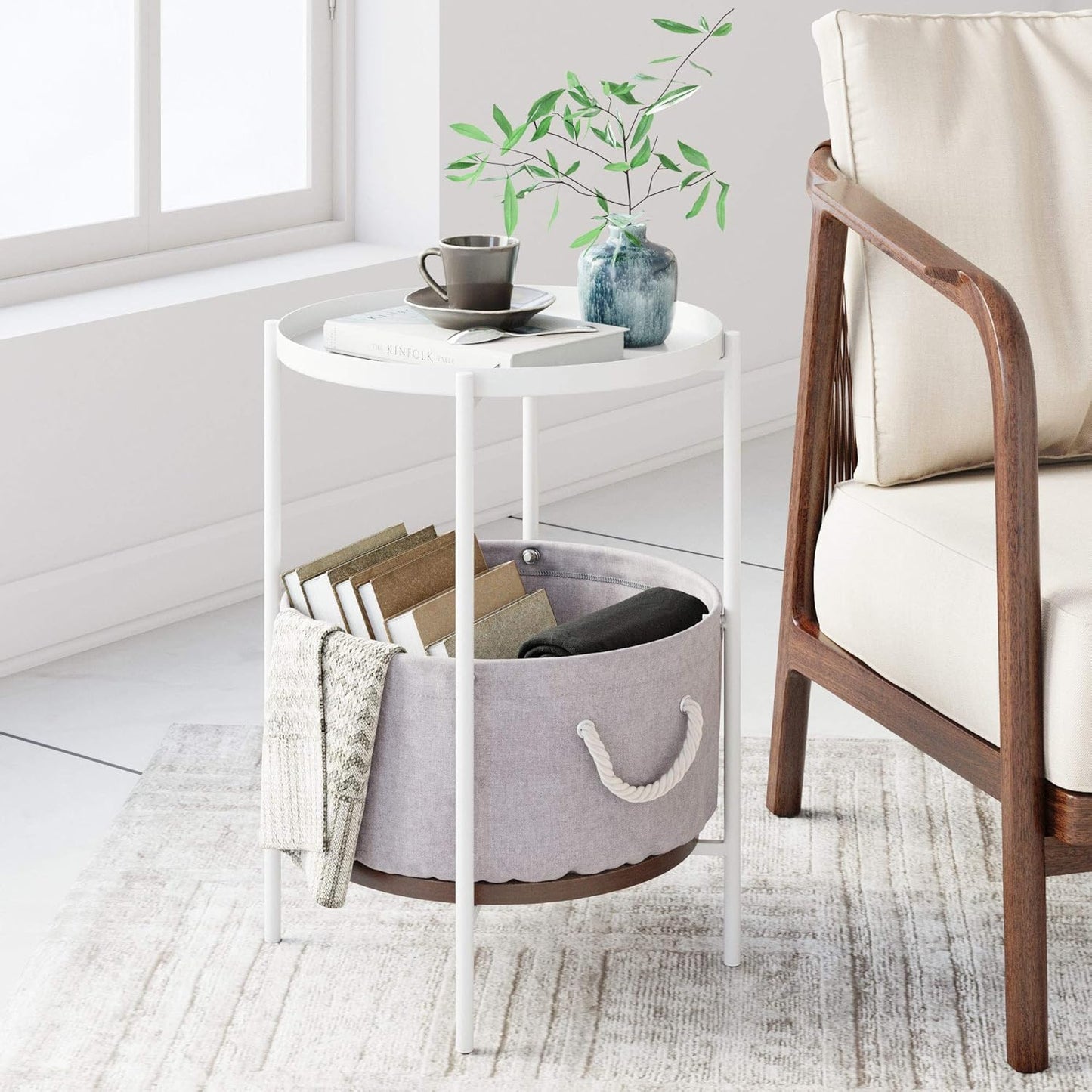 round Modern Side Accent or End Table for Living Room and Bedroom and Nursery Room