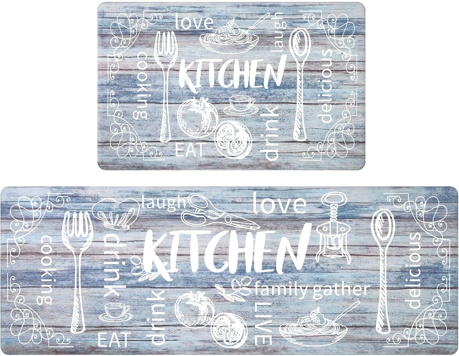 Kitchen Mats for Floor Set of 2 Thick anti Fatigue Mat for Cushioned, Waterproof Non-Slip Rugs Comfort Standing Chef Mat for Kitchen Sink, Laundry Room, Farmhouse Home Decor