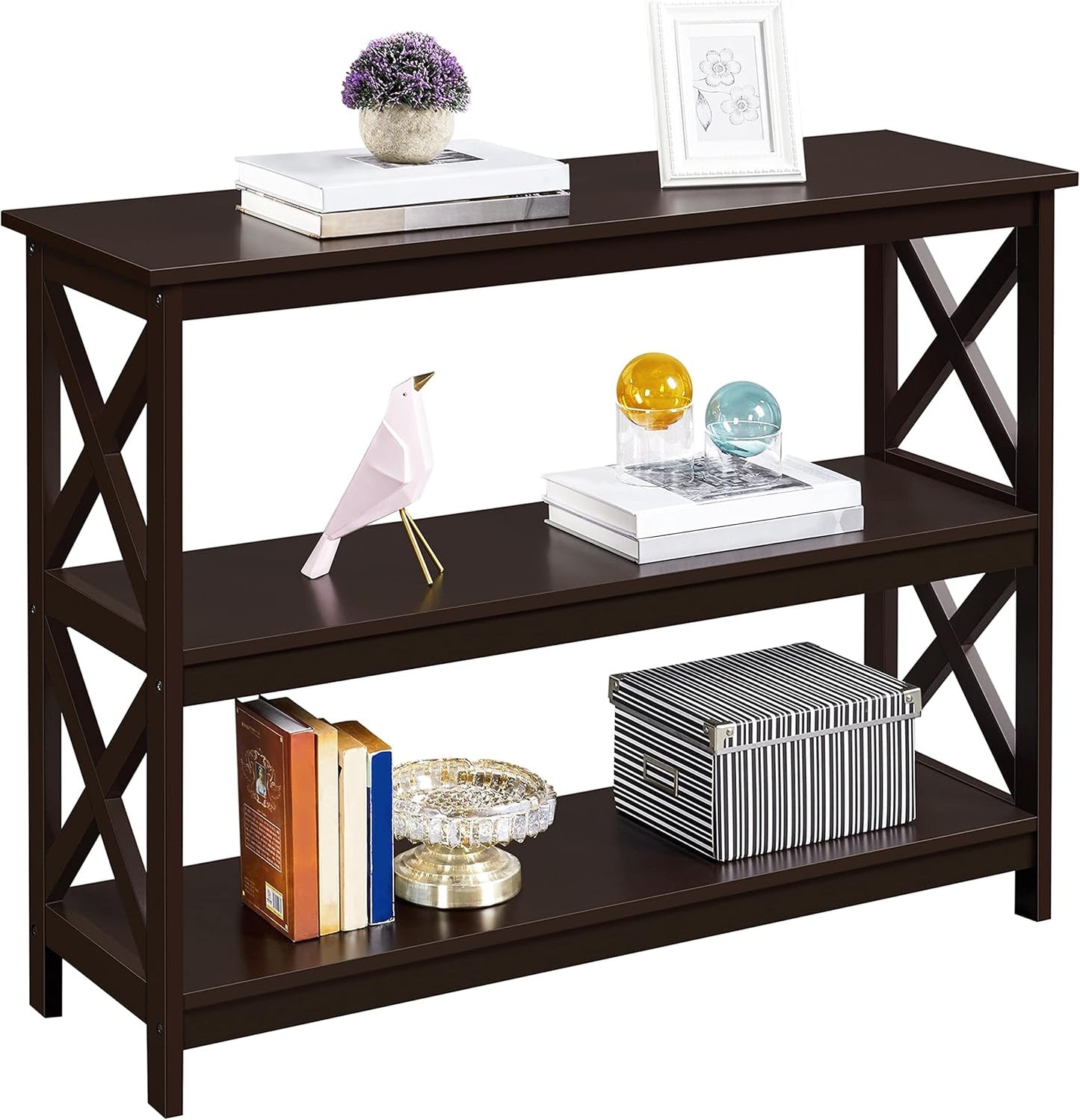 Console Table with 3 Storage Shelves, Entryway Table Sofa Side Table Narrow Long Bookshelf for Hallway Living Room, Accent Furniture, Gray