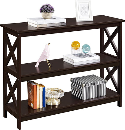 Console Table with 3 Storage Shelves, Entryway Table Sofa Side Table Narrow Long Bookshelf for Hallway Living Room, Accent Furniture, Gray