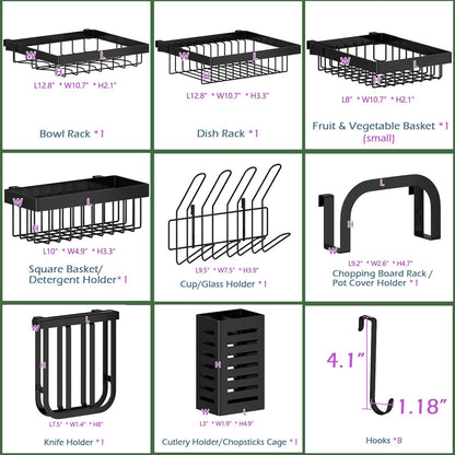 over Sink Dish Drying Rack Stainless Steel, Adjustable Large Dish Drainer for Storage Kitchen Organization Black 2 Tier - Standard(26"-38")