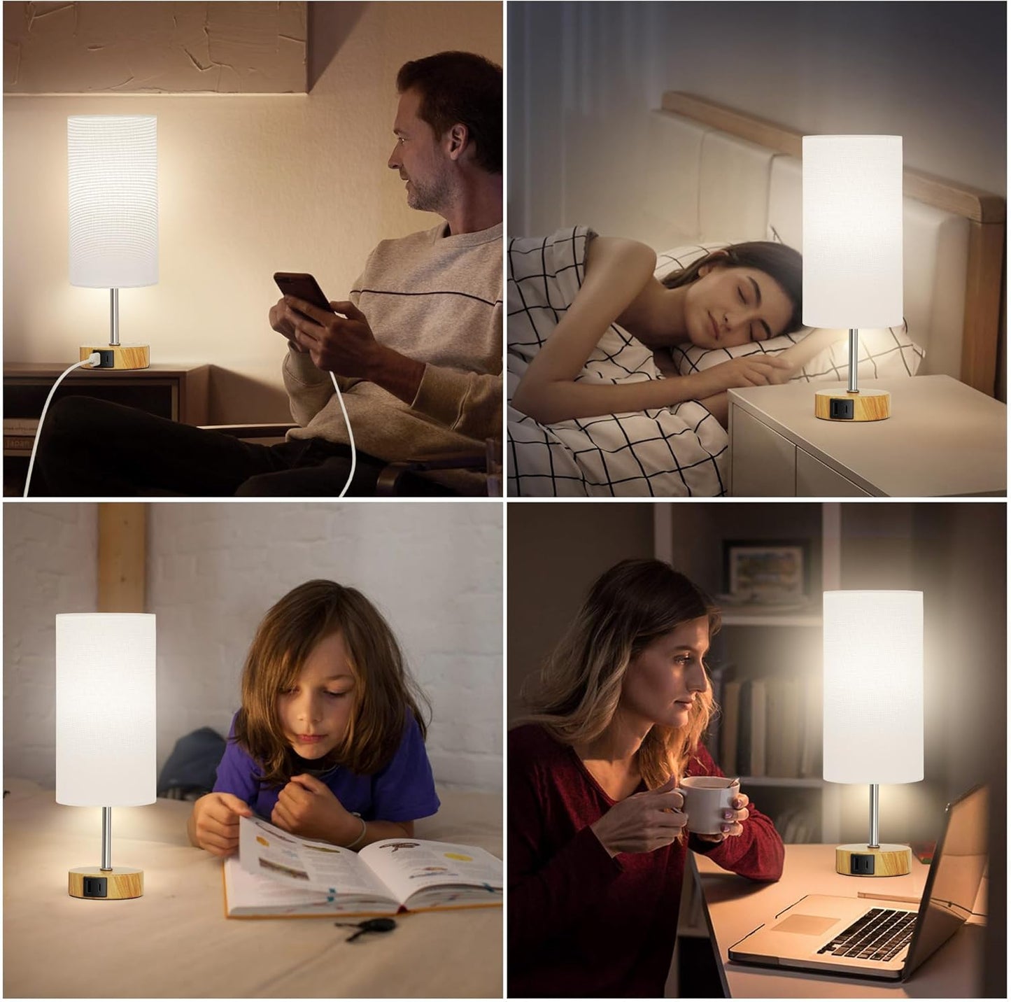 12.8" Touch Control Table Lamp, 3-Way Dimmable Small Bedside Nightstand Lamp with 2 USB Ports, Modern Table Lamp with 5000K Daylight LED Bulb for Living Room (2 Pack)