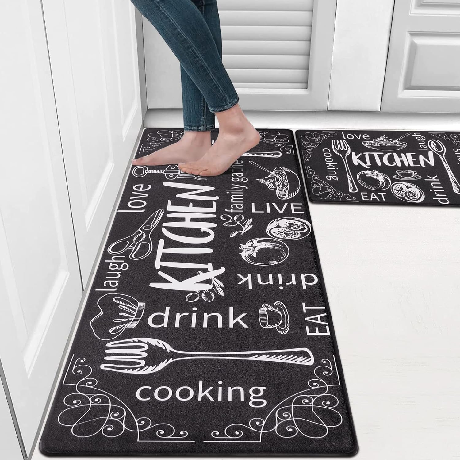 Kitchen Mats for Floor Set of 2 Thick anti Fatigue Mat for Cushioned, Waterproof Non-Slip Rugs Comfort Standing Chef Mat for Kitchen Sink, Laundry Room, Farmhouse Home Decor