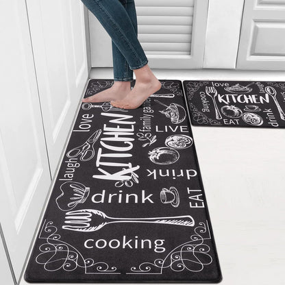 Kitchen Mats for Floor Set of 2 Thick anti Fatigue Mat for Cushioned, Waterproof Non-Slip Rugs Comfort Standing Chef Mat for Kitchen Sink, Laundry Room, Farmhouse Home Decor