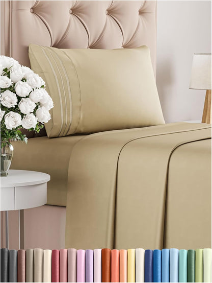 Queen Size 4 Piece Sheet Set - Comfy Breathable & Cooling Bed Sheets Set - Hotel Luxury Bedding for Women, Men, Kids, Teens, Boys & Girls - Deep Pockets, Ultra-Soft, Wrinkle Free - Oeko-Tex - Khaki