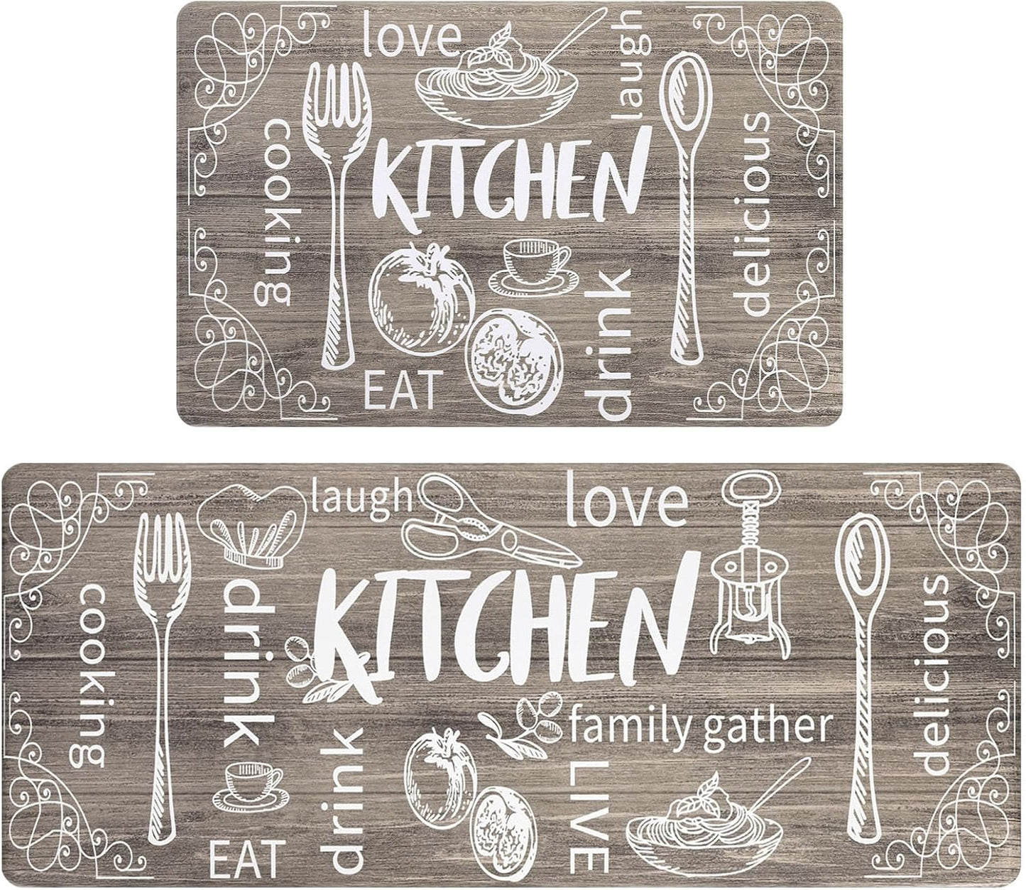 Kitchen Mats for Floor Set of 2 Thick anti Fatigue Mat for Cushioned, Waterproof Non-Slip Rugs Comfort Standing Chef Mat for Kitchen Sink, Laundry Room, Farmhouse Home Decor
