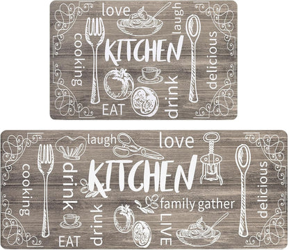 Kitchen Mats for Floor Set of 2 Thick anti Fatigue Mat for Cushioned, Waterproof Non-Slip Rugs Comfort Standing Chef Mat for Kitchen Sink, Laundry Room, Farmhouse Home Decor
