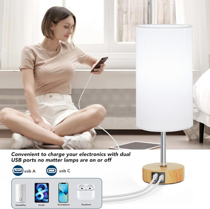 12.8" Touch Control Table Lamp, 3-Way Dimmable Small Bedside Nightstand Lamp with 2 USB Ports, Modern Table Lamp with 5000K Daylight LED Bulb for Living Room (2 Pack)