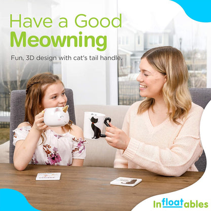 Cat Mug and Coaster Set - Little Black Cat Mug with Ceramic Coaster - 3D Novelty Coffee Mug with Tail Cat Handle - Cute Birthday Gift