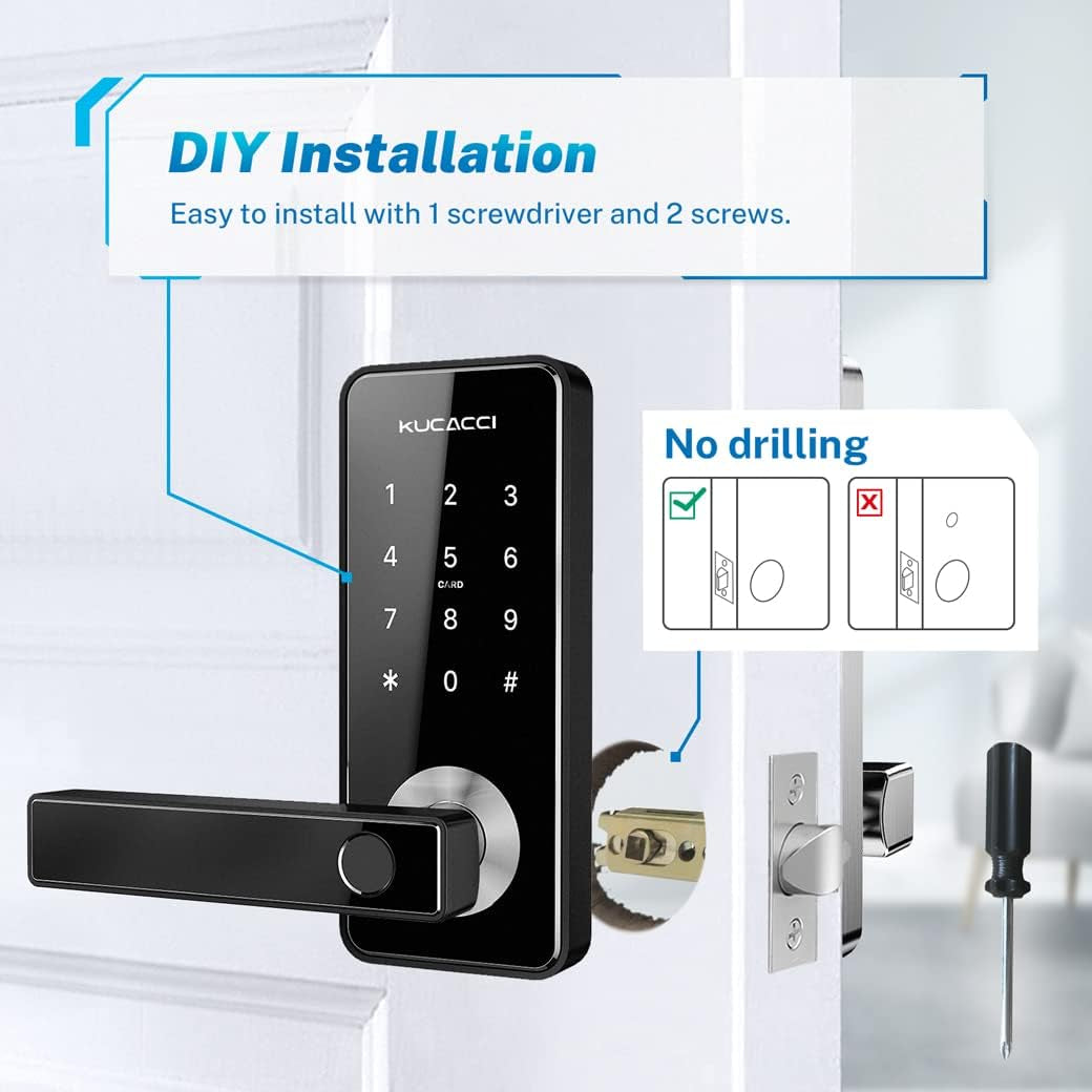 Stainless Steel Smart Door Lock,  Keypad Door Lock with Handle, Biometric Fingerprint Door Lock, Keyless Entry Door Lock, Wifi Smart Locks for Front Door for Home, Hotel, Office