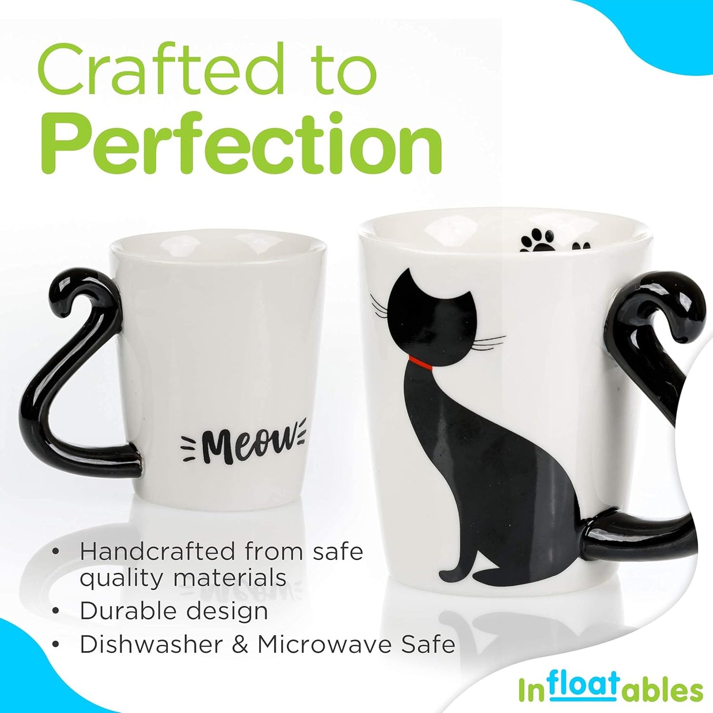 Cat Mug and Coaster Set - Little Black Cat Mug with Ceramic Coaster - 3D Novelty Coffee Mug with Tail Cat Handle - Cute Birthday Gift