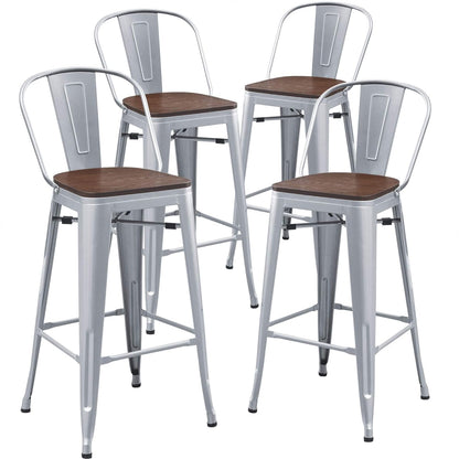 Metal Bar Stools Set of 4,24 Inch Barstools Counter Height Bar Stool with Backs Farmhouse Bar Stools with Larger Seat High Back Kitchen Dining Chairs Modern Bar Chairs 24" Silver Stool