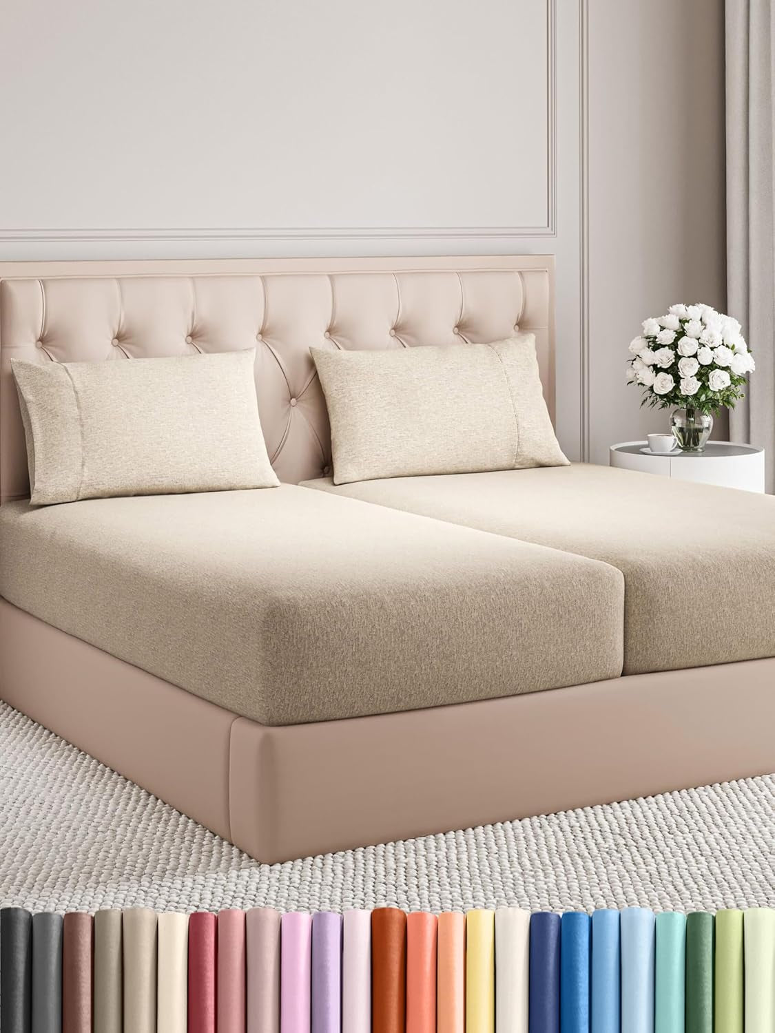 Queen Size 4 Piece Sheet Set - Comfy Breathable & Cooling Bed Sheets Set - Hotel Luxury Bedding for Women, Men, Kids, Teens, Boys & Girls - Deep Pockets, Ultra-Soft, Wrinkle Free - Oeko-Tex - Khaki