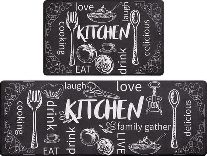 Kitchen Mats for Floor Set of 2 Thick anti Fatigue Mat for Cushioned, Waterproof Non-Slip Rugs Comfort Standing Chef Mat for Kitchen Sink, Laundry Room, Farmhouse Home Decor
