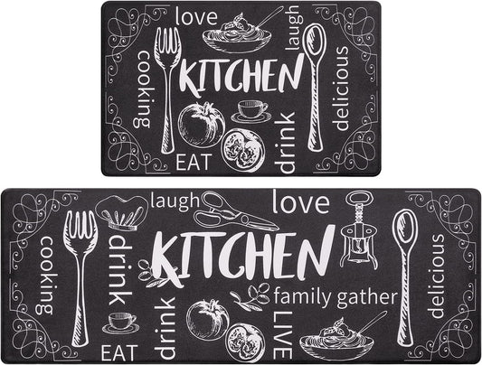 Kitchen Mats for Floor Set of 2 Thick anti Fatigue Mat for Cushioned, Waterproof Non-Slip Rugs Comfort Standing Chef Mat for Kitchen Sink, Laundry Room, Farmhouse Home Decor