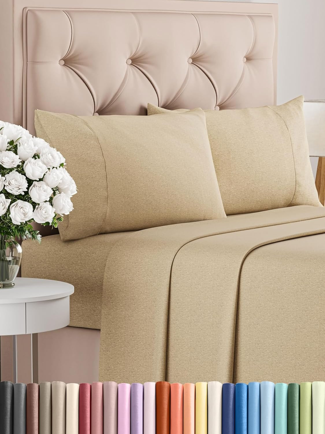 Queen Size 4 Piece Sheet Set - Comfy Breathable & Cooling Bed Sheets Set - Hotel Luxury Bedding for Women, Men, Kids, Teens, Boys & Girls - Deep Pockets, Ultra-Soft, Wrinkle Free - Oeko-Tex - Khaki