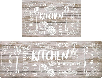 Kitchen Mats for Floor Set of 2 Thick anti Fatigue Mat for Cushioned, Waterproof Non-Slip Rugs Comfort Standing Chef Mat for Kitchen Sink, Laundry Room, Farmhouse Home Decor