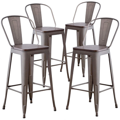 Metal Bar Stools Set of 4,24 Inch Barstools Counter Height Bar Stool with Backs Farmhouse Bar Stools with Larger Seat High Back Kitchen Dining Chairs Modern Bar Chairs 24" Silver Stool