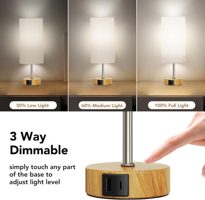 12.8" Touch Control Table Lamp, 3-Way Dimmable Small Bedside Nightstand Lamp with 2 USB Ports, Modern Table Lamp with 5000K Daylight LED Bulb for Living Room (2 Pack)