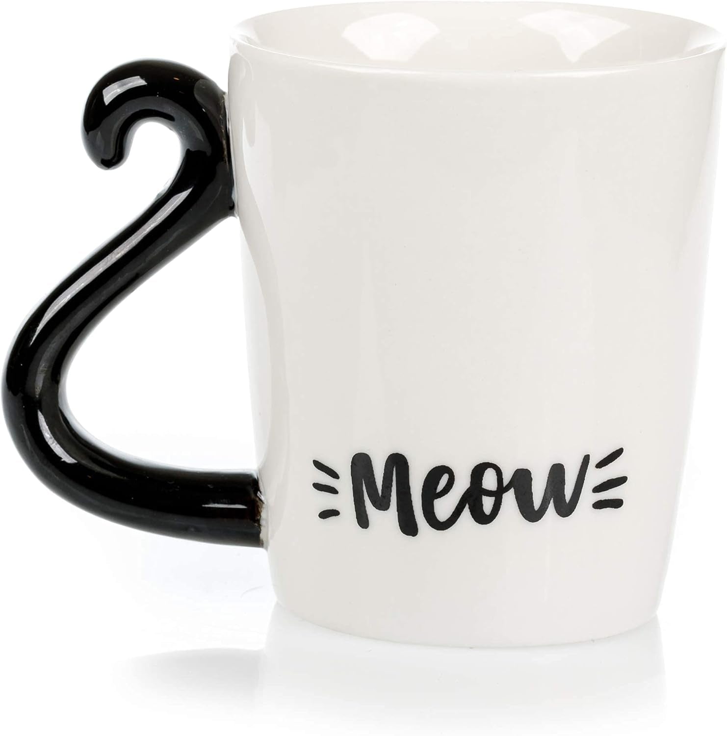 Cat Mug and Coaster Set - Little Black Cat Mug with Ceramic Coaster - 3D Novelty Coffee Mug with Tail Cat Handle - Cute Birthday Gift