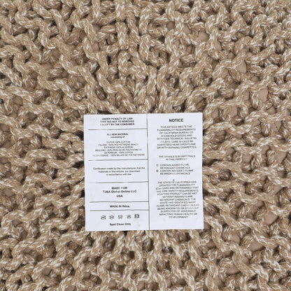 round Pouf Foot Stool Bean Bag Ottoman - Knit Braided Cord Boho Pouffe Poof Accent Beanbag Chair Footrest for the Living Room, Bedroom, Nursery, Patio, Lounge 19.5X19.5X14; Beige Ivory