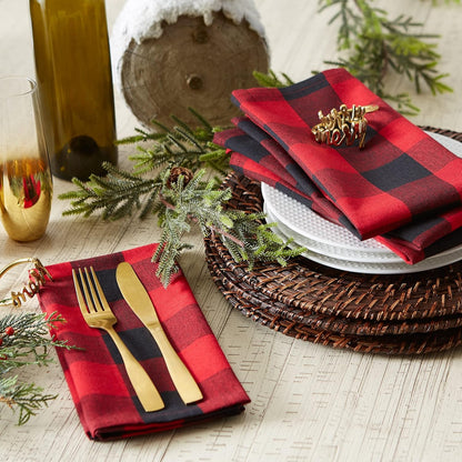 Buffalo Check Collection, Classic Farmhouse Cloth Napkin Set, 20X20, Red & Black, 6 Piece