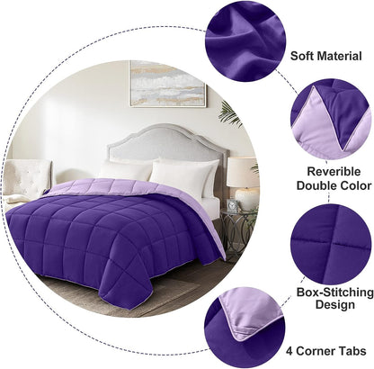 Twin Comforter Duvet Insert - Purple down Alternative Bed Comforter Twin Size, Lightweight Bedding Comforters Quilted Soft All Season Reversible Plum/Light Purple