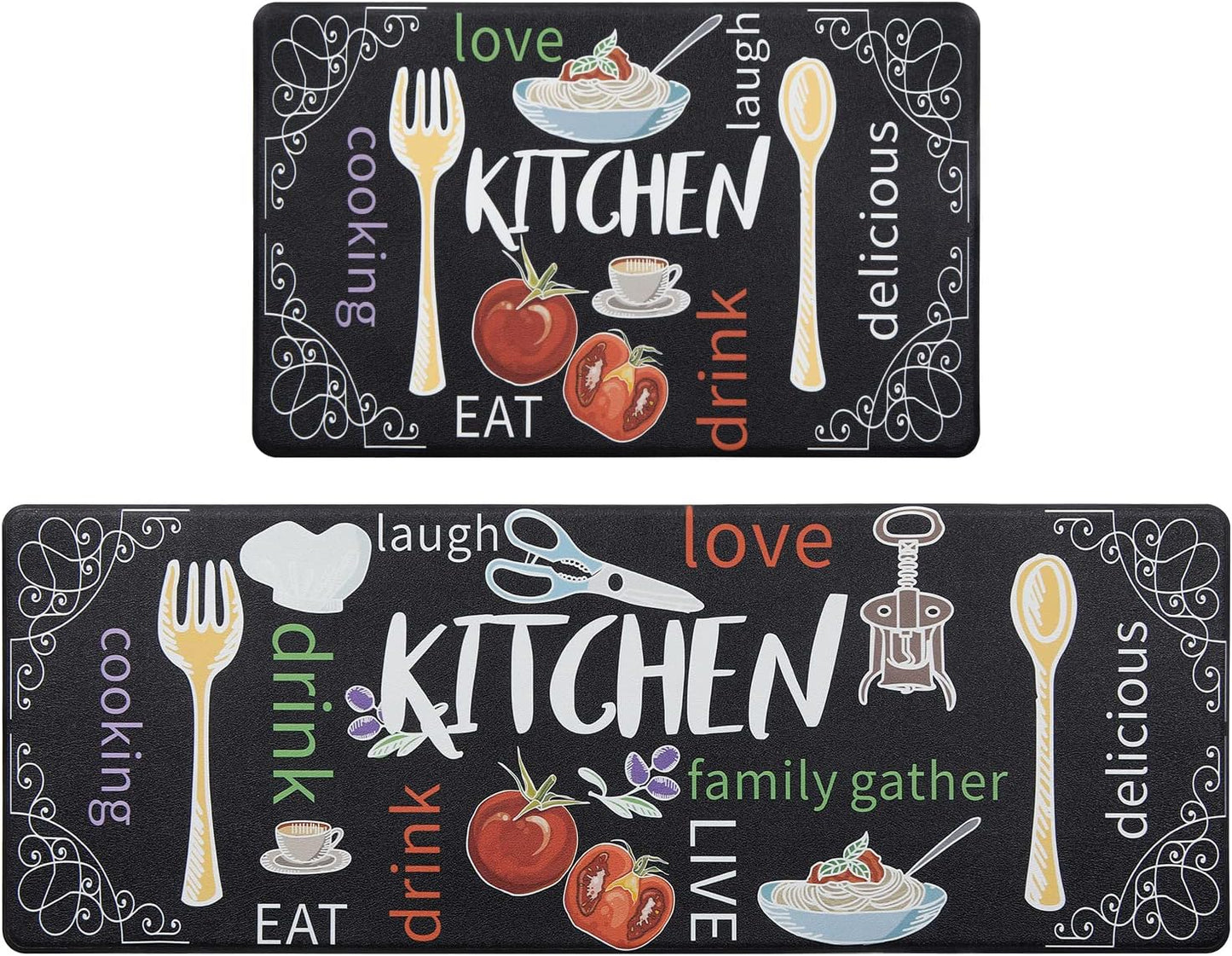 Kitchen Mats for Floor Set of 2 Thick anti Fatigue Mat for Cushioned, Waterproof Non-Slip Rugs Comfort Standing Chef Mat for Kitchen Sink, Laundry Room, Farmhouse Home Decor