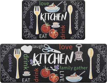 Kitchen Mats for Floor Set of 2 Thick anti Fatigue Mat for Cushioned, Waterproof Non-Slip Rugs Comfort Standing Chef Mat for Kitchen Sink, Laundry Room, Farmhouse Home Decor