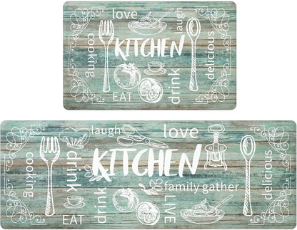Kitchen Mats for Floor Set of 2 Thick anti Fatigue Mat for Cushioned, Waterproof Non-Slip Rugs Comfort Standing Chef Mat for Kitchen Sink, Laundry Room, Farmhouse Home Decor