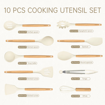 10-Piece Silicone and Wood Cooking Utensil Set, Heat-Resistant, Safe for Nonstick Cookware