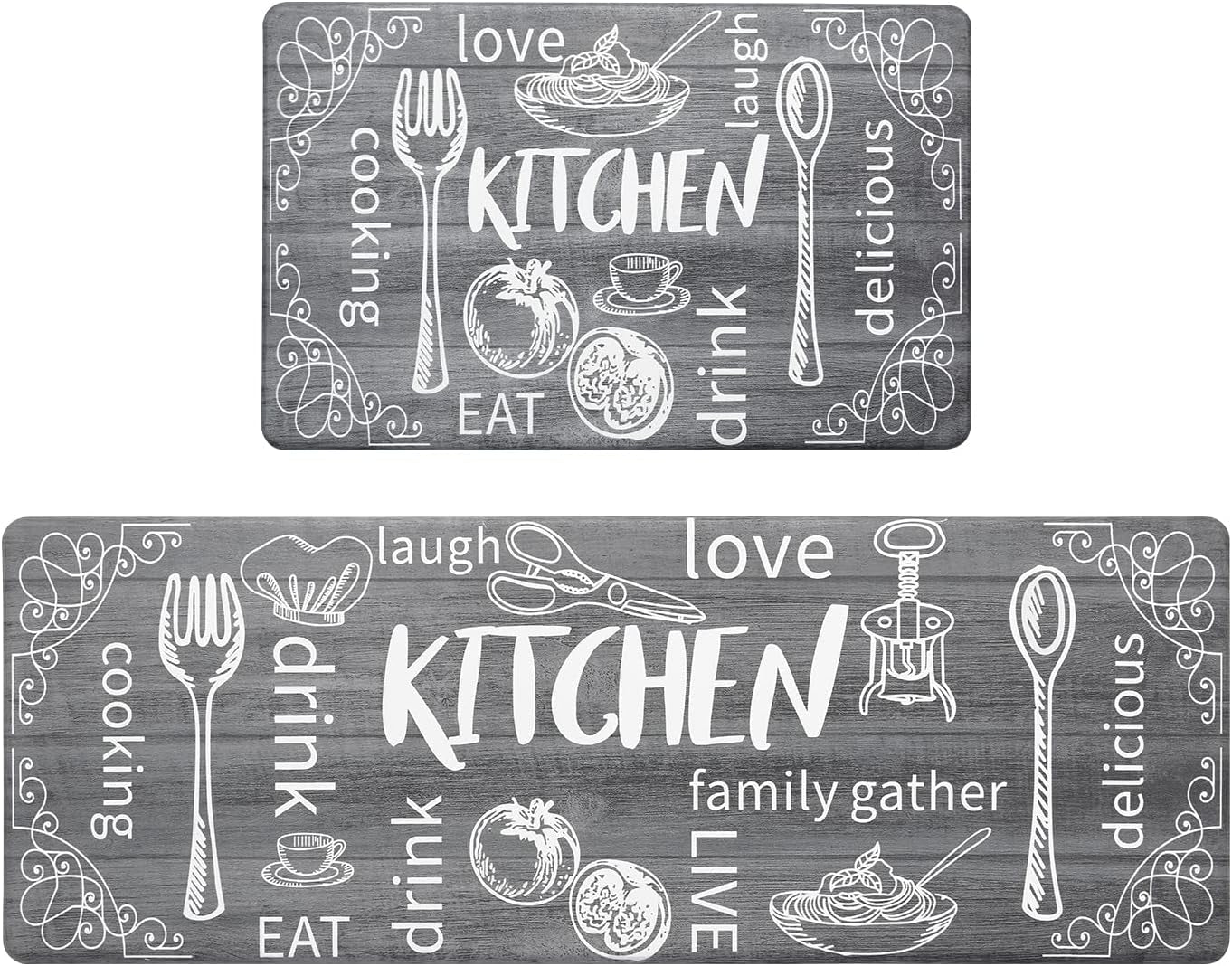 Kitchen Mats for Floor Set of 2 Thick anti Fatigue Mat for Cushioned, Waterproof Non-Slip Rugs Comfort Standing Chef Mat for Kitchen Sink, Laundry Room, Farmhouse Home Decor