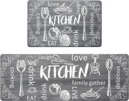 Kitchen Mats for Floor Set of 2 Thick anti Fatigue Mat for Cushioned, Waterproof Non-Slip Rugs Comfort Standing Chef Mat for Kitchen Sink, Laundry Room, Farmhouse Home Decor
