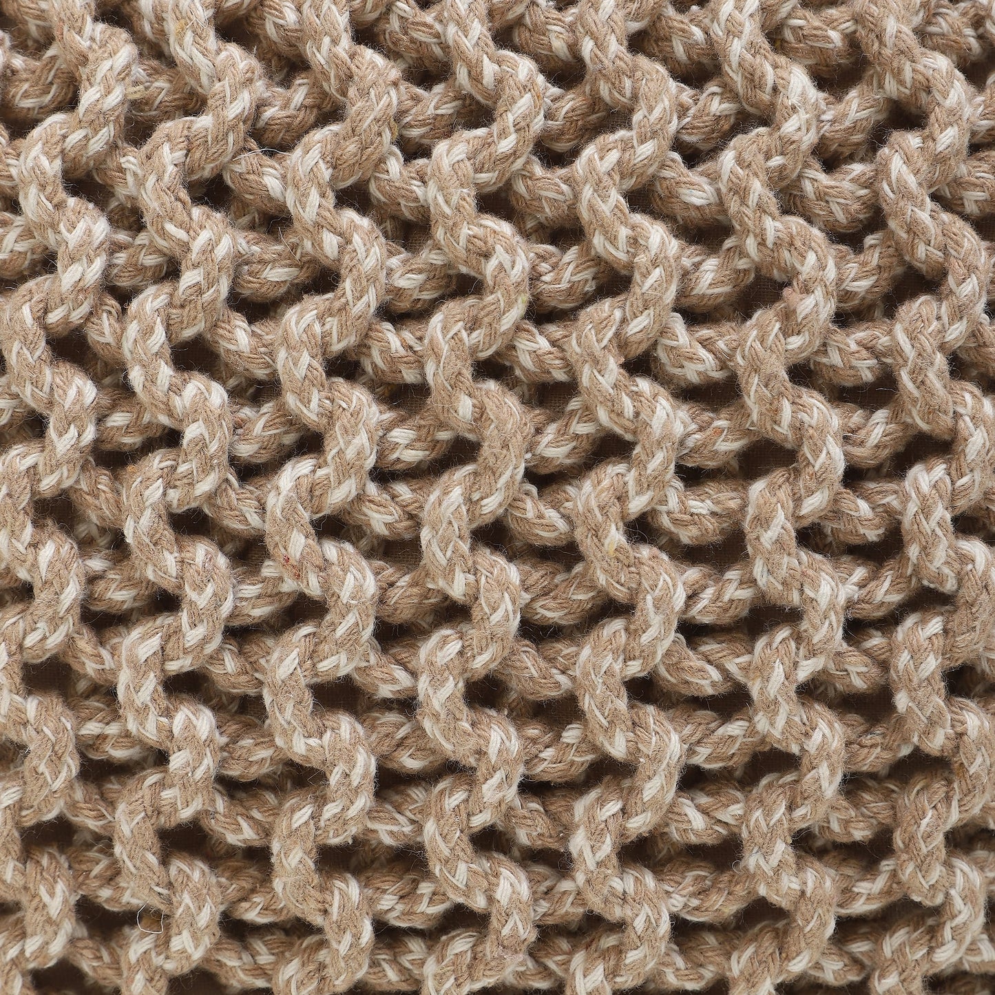 round Pouf Foot Stool Bean Bag Ottoman - Knit Braided Cord Boho Pouffe Poof Accent Beanbag Chair Footrest for the Living Room, Bedroom, Nursery, Patio, Lounge 19.5X19.5X14; Beige Ivory