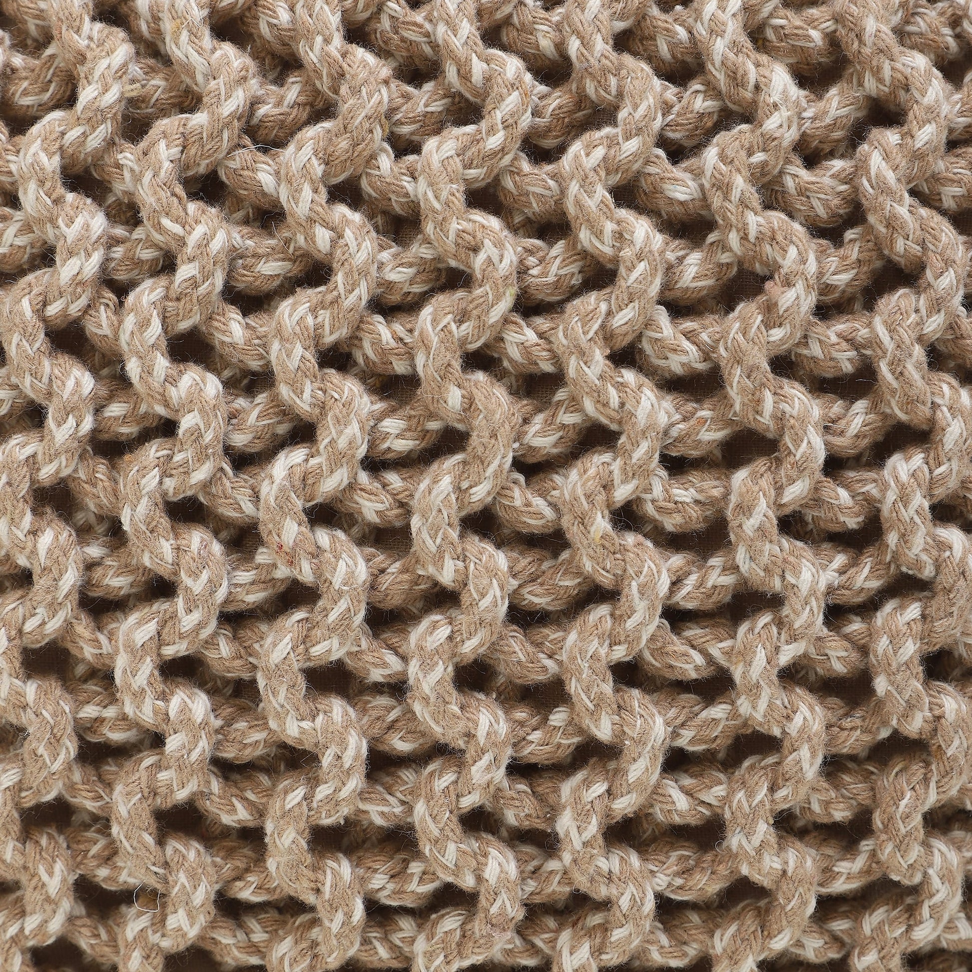 round Pouf Foot Stool Bean Bag Ottoman - Knit Braided Cord Boho Pouffe Poof Accent Beanbag Chair Footrest for the Living Room, Bedroom, Nursery, Patio, Lounge 19.5X19.5X14; Beige Ivory