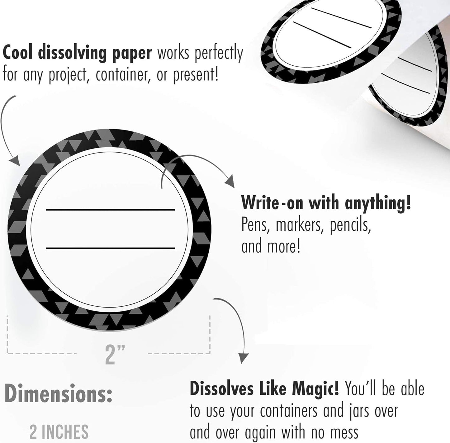 Canning Labels Dissolvable Stickers for Mason Jars and More (2" round 200/Roll) Canning Supplies Washes off in Seconds like Magic - Jar Labels Homemade Jam, Jelly, and More (Slate)