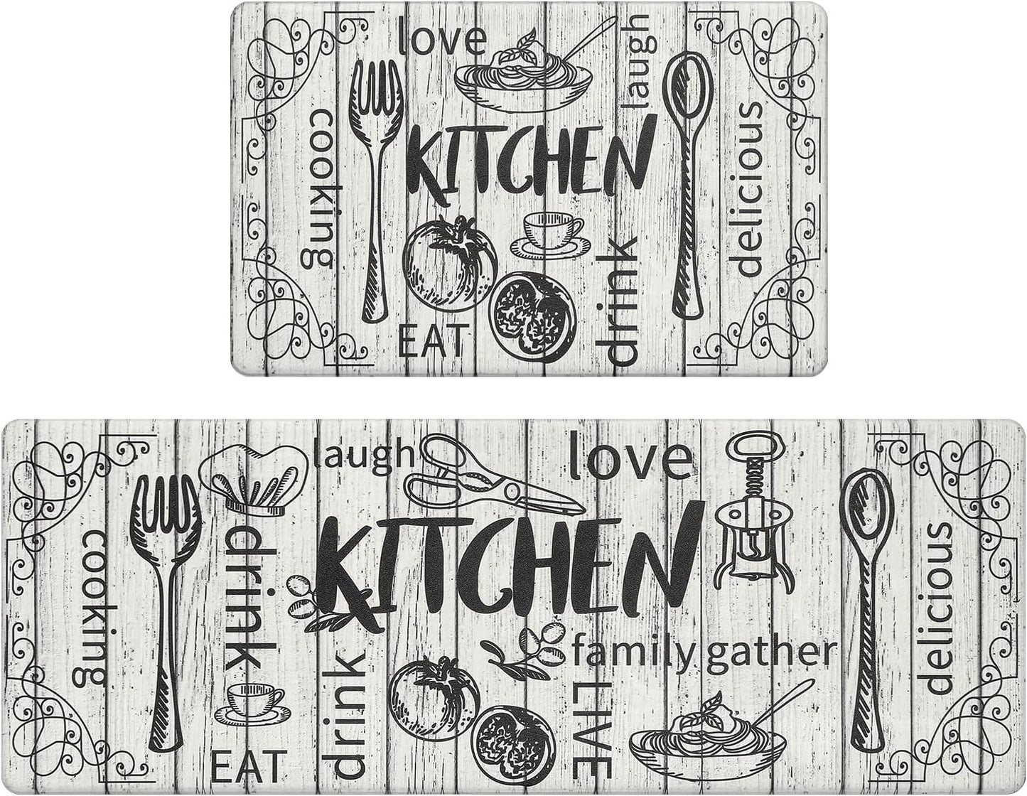 Kitchen Mats for Floor Set of 2 Thick anti Fatigue Mat for Cushioned, Waterproof Non-Slip Rugs Comfort Standing Chef Mat for Kitchen Sink, Laundry Room, Farmhouse Home Decor
